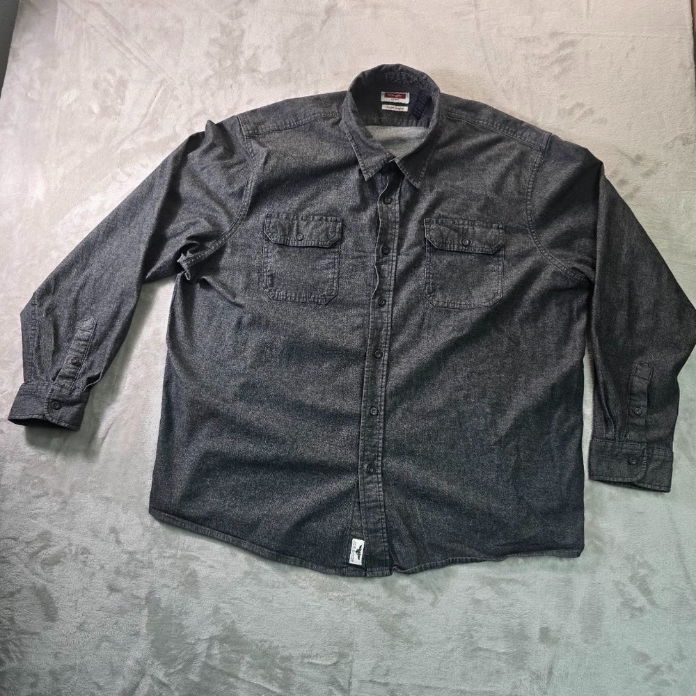Men's Dark Gray Button Up Shirt 3XL Workwear Casual Long Sleeve